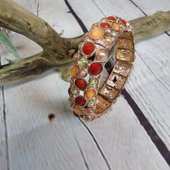 Shades of Orange Multi Stone Stretch Bracelet - Picture 10 of 10